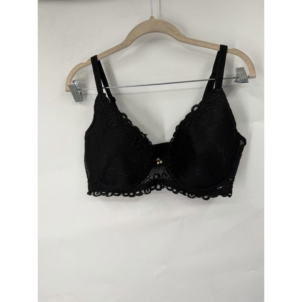 Juicy Couture Lace Black Underwire Bra Sz 38DD Sexy Preppy Padded Cherry Charm
